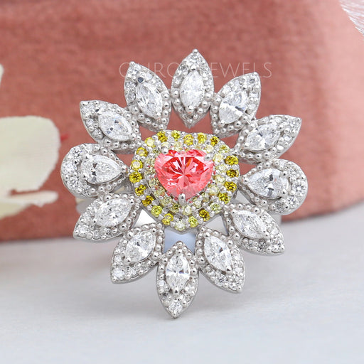 Floral Vintage Pink Heart Cut Diamond Engagement Ring