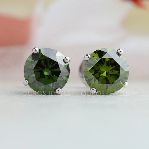 Green Round Cut Lab Diamond Stud Earrings