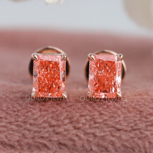 Pink Radiant Cut Lab Diamond Stud Earrings Earring