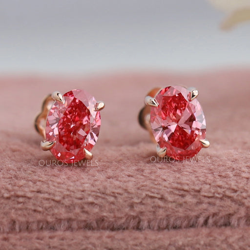 Pink Oval Lab Grown Diamond Stud Earrings Earring