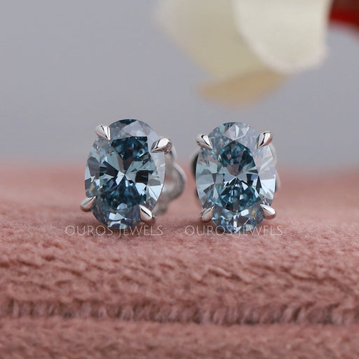 Blue Oval Cut Lab Diamond Stud Earrings Earring