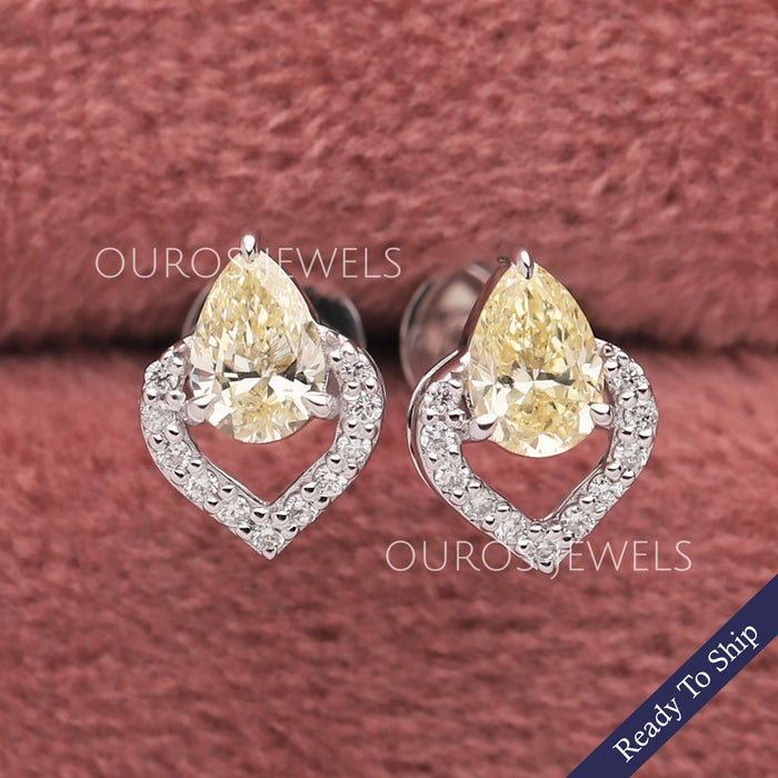 Yellow Pear Cut Halo Stud Earrings