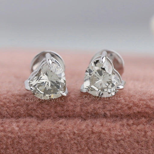 Olive Heart Cut Lab Diamond Screw Back Stud Earrings Earring