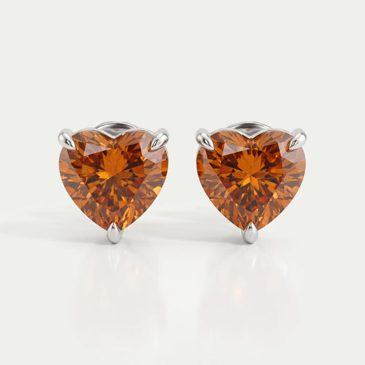 Red Heart Diamond  Solitaire Stud  Earrings