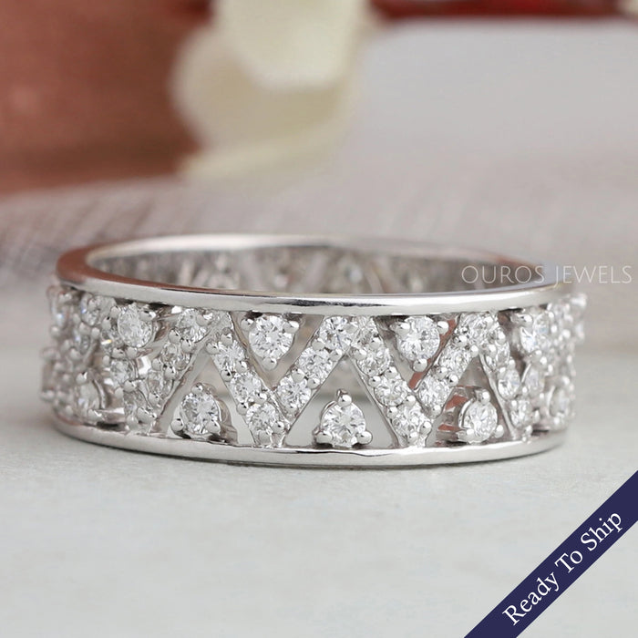Round Cluster Diamond Stacking Pave Set Wedding Band