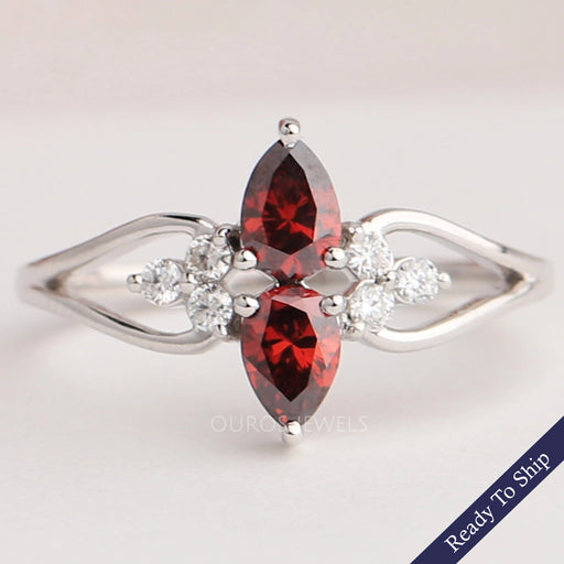 Fancy Red Pear Cluster Diamond Dainty Ring