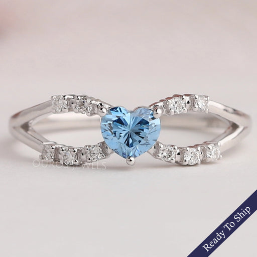 Blue Heart Diamond Split Shank Ring