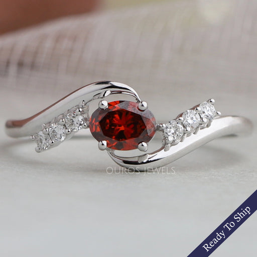 Red Oval Diamond Bypass Dainty Ring