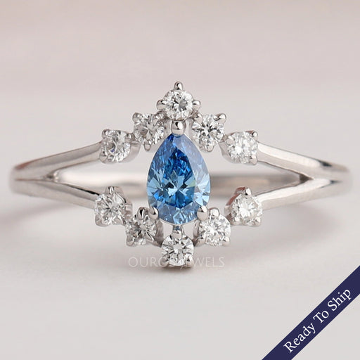 Blue Pear Cut Split Shank Wedding Ring