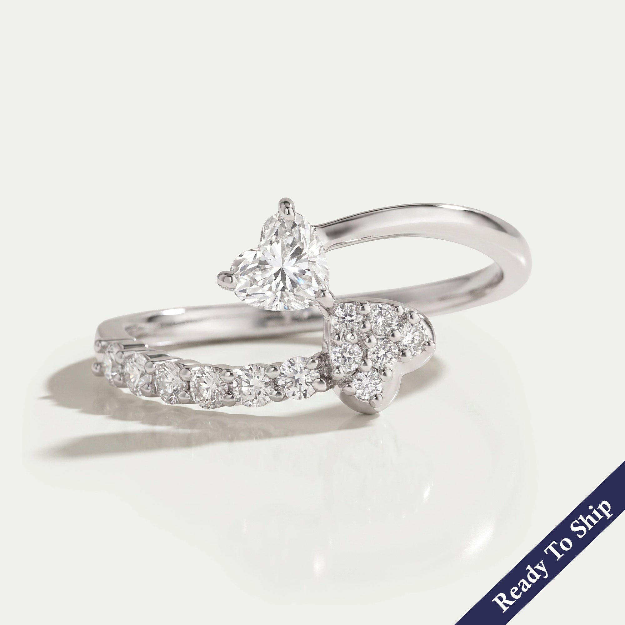 Heart Diamond Bypass Set Dainty Ring