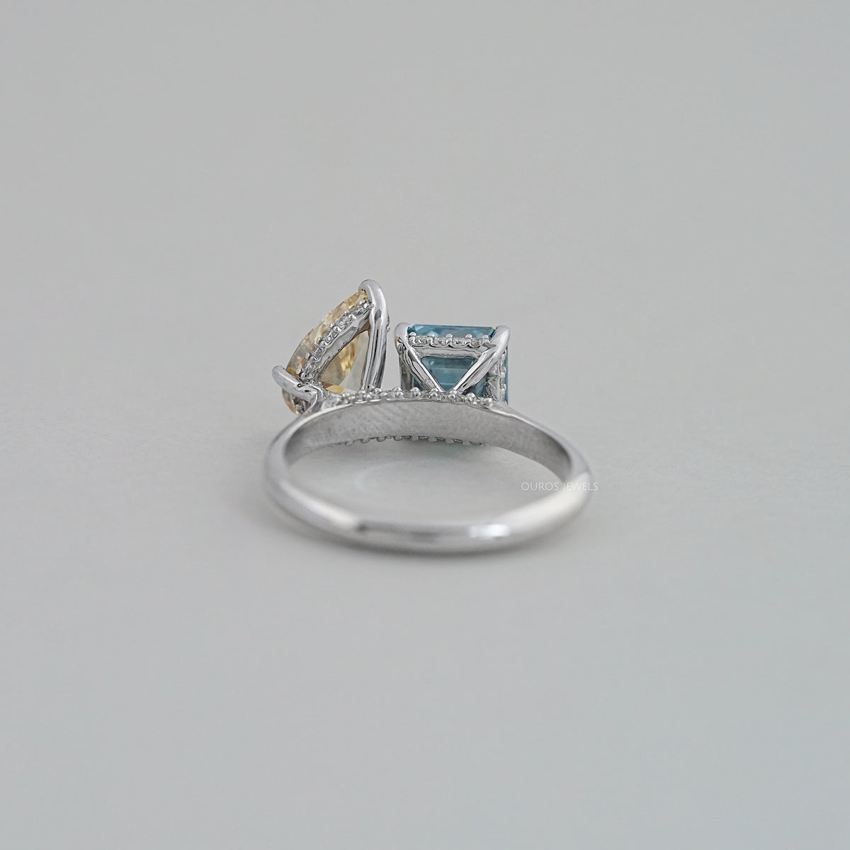 Asscher and Pear Toi Et Moi With Hidden Halo Ring Ring