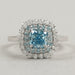 Fancy Blue Cushion Cut Double Halo Lab Diamond Ring Rings