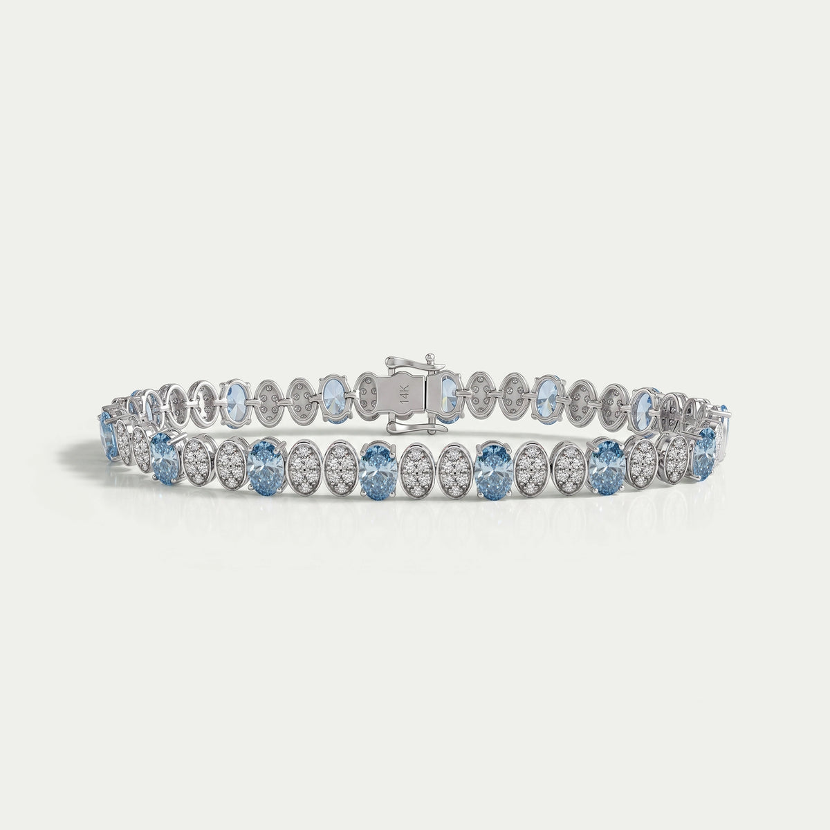Alternating Blue Oval & Round Diamond Tennis Bracelet Bracelet