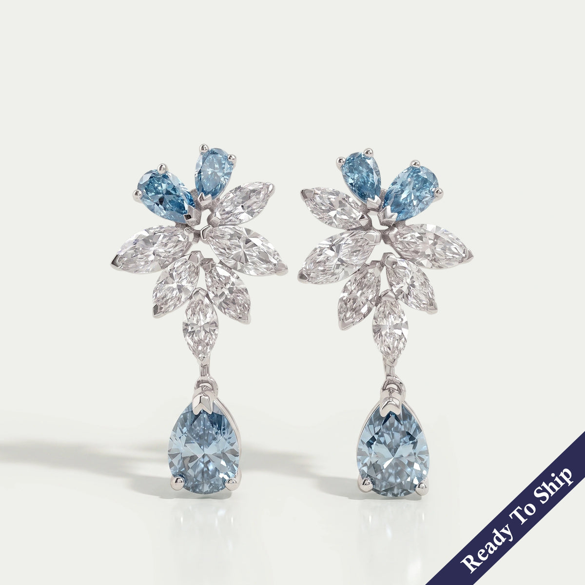 Fancy Blue Pear Diamond Cluster Drop Earrings Earrings