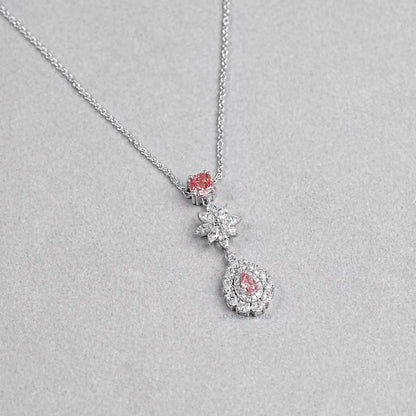 Pear Shape Double Halo Diamond Drop Pendant Necklace Necklaces