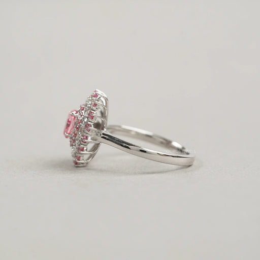 Pink Oval Cut Double Halo Diamond Engagement Ring