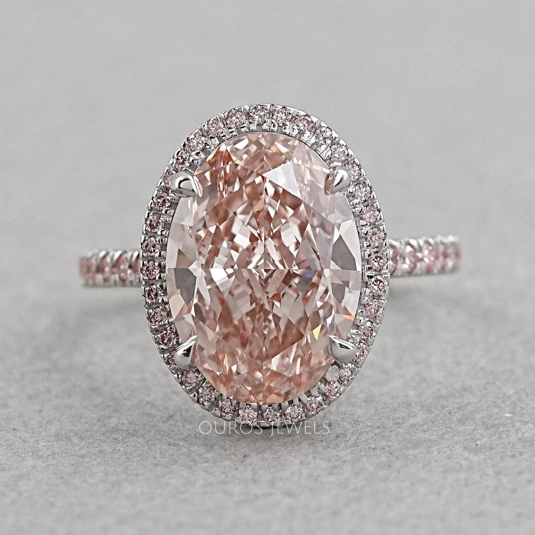 Fancy Pink Oval Cut Lab Diamond Halo Engagement Ring Ring