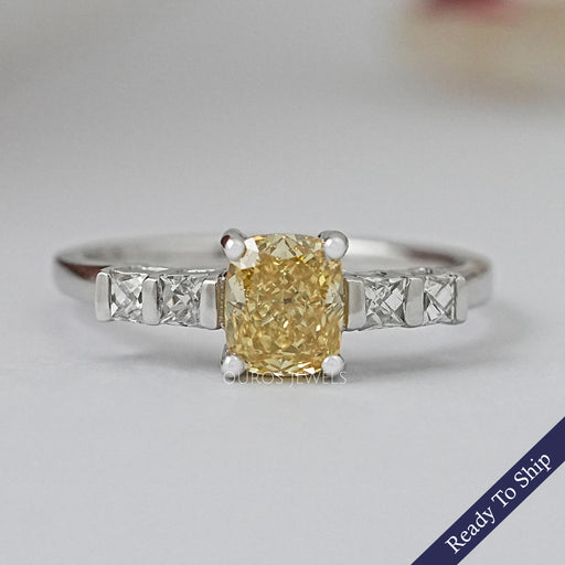 Yellow Cushion Lab Diamond Engagement Ring Rings