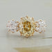 Fancy Yellow Old Mine Cushion Diamond Three Stone Ring Rings