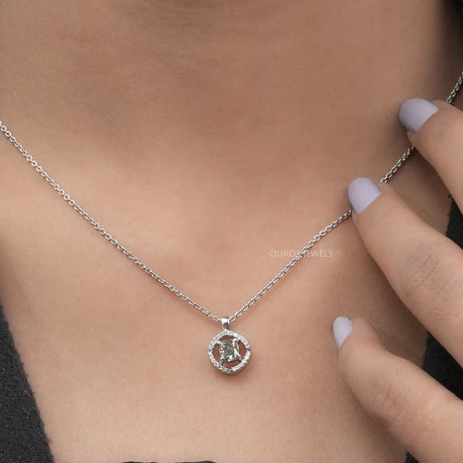 Fancy Olive Cushion Cut Halo Pendant Necklaces