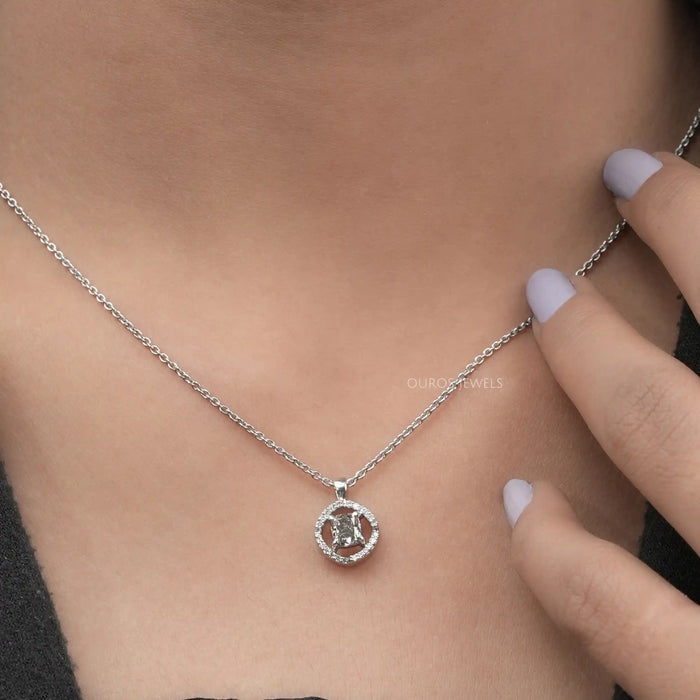 Fancy Olive Cushion Cut Halo Pendant Necklaces