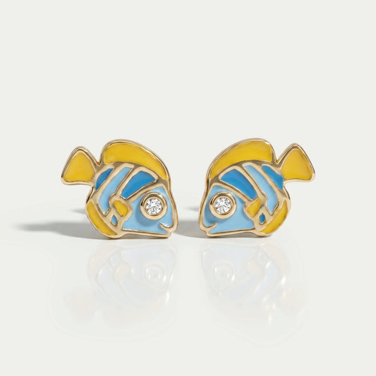 Runde Diamant-Emaille-Fischohrringe für Kinder