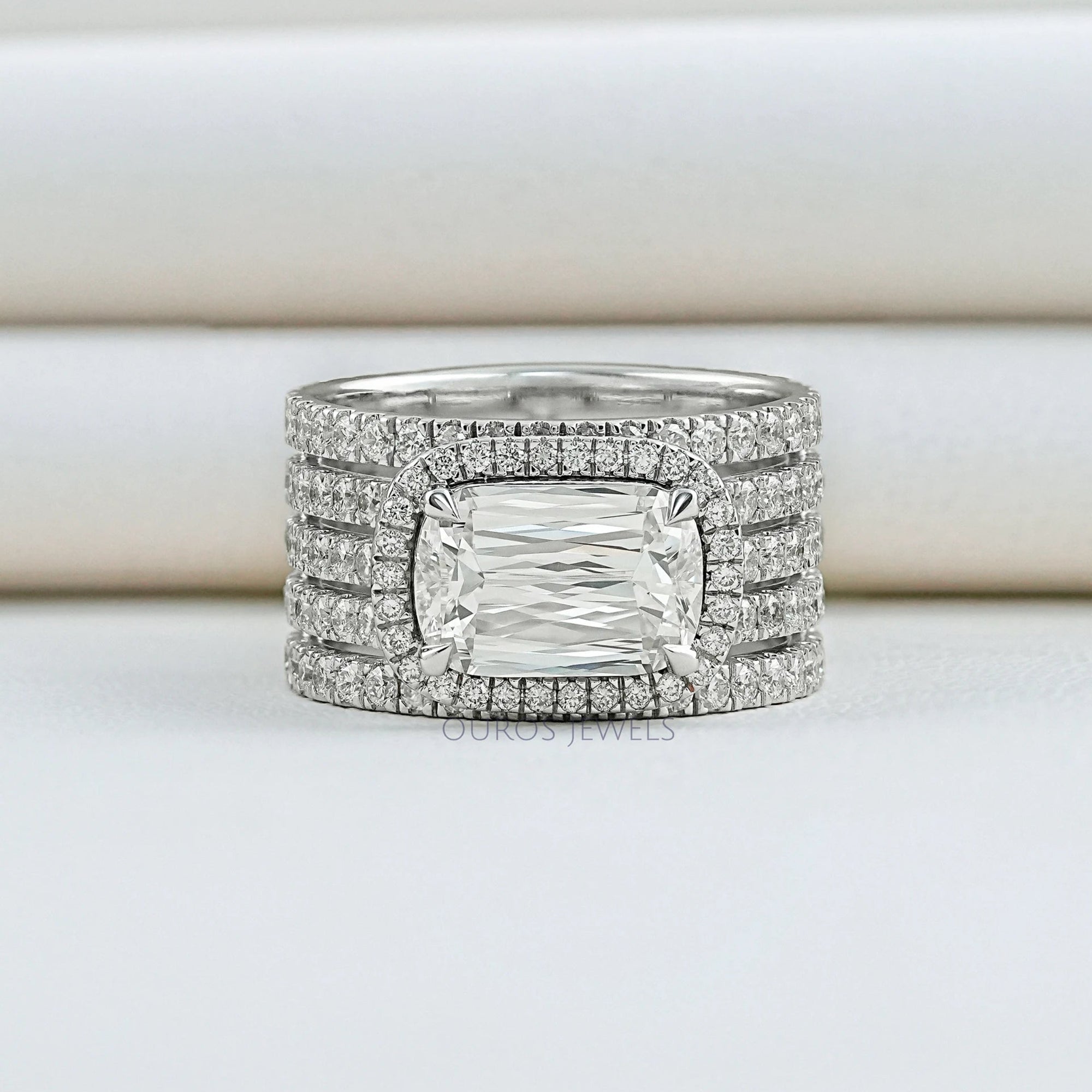 Five Row Ashoka Cut Lab Diamond Wedding Band