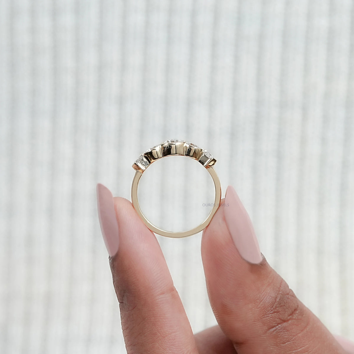 Five Stone Round And Pentagon Diamond Bezel Set Ring
