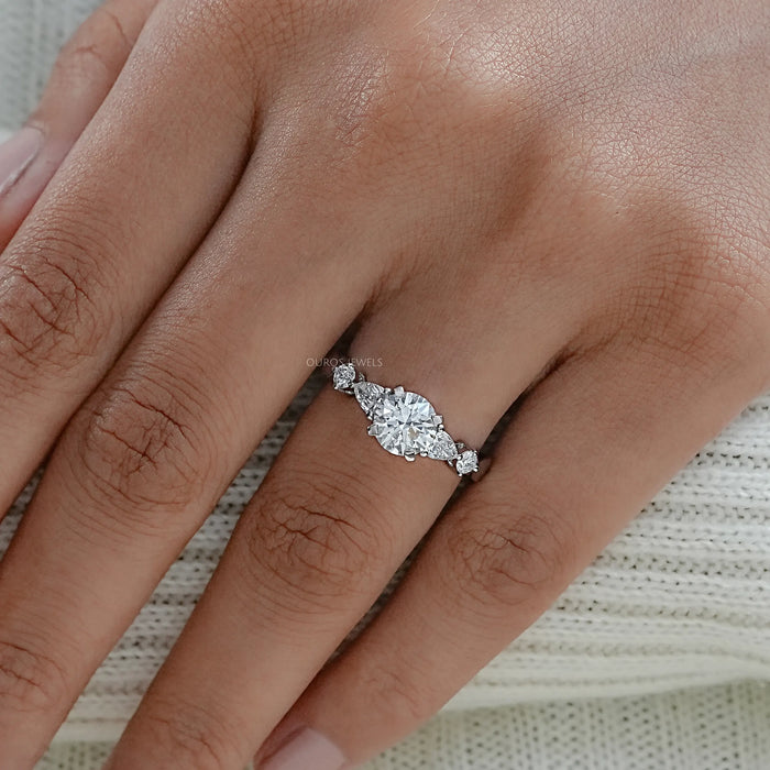 Round And Pear Diamond Five Stone Engagement Ring Rings