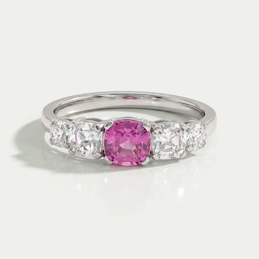 Five Stone Pink Square Cushion Cut Engagement Ring Ring