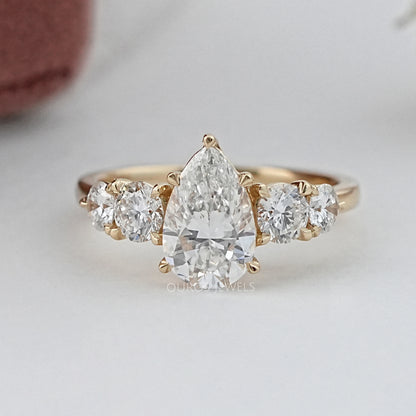 Pear And Round Diamond Five Stone Engagement Ring Rings