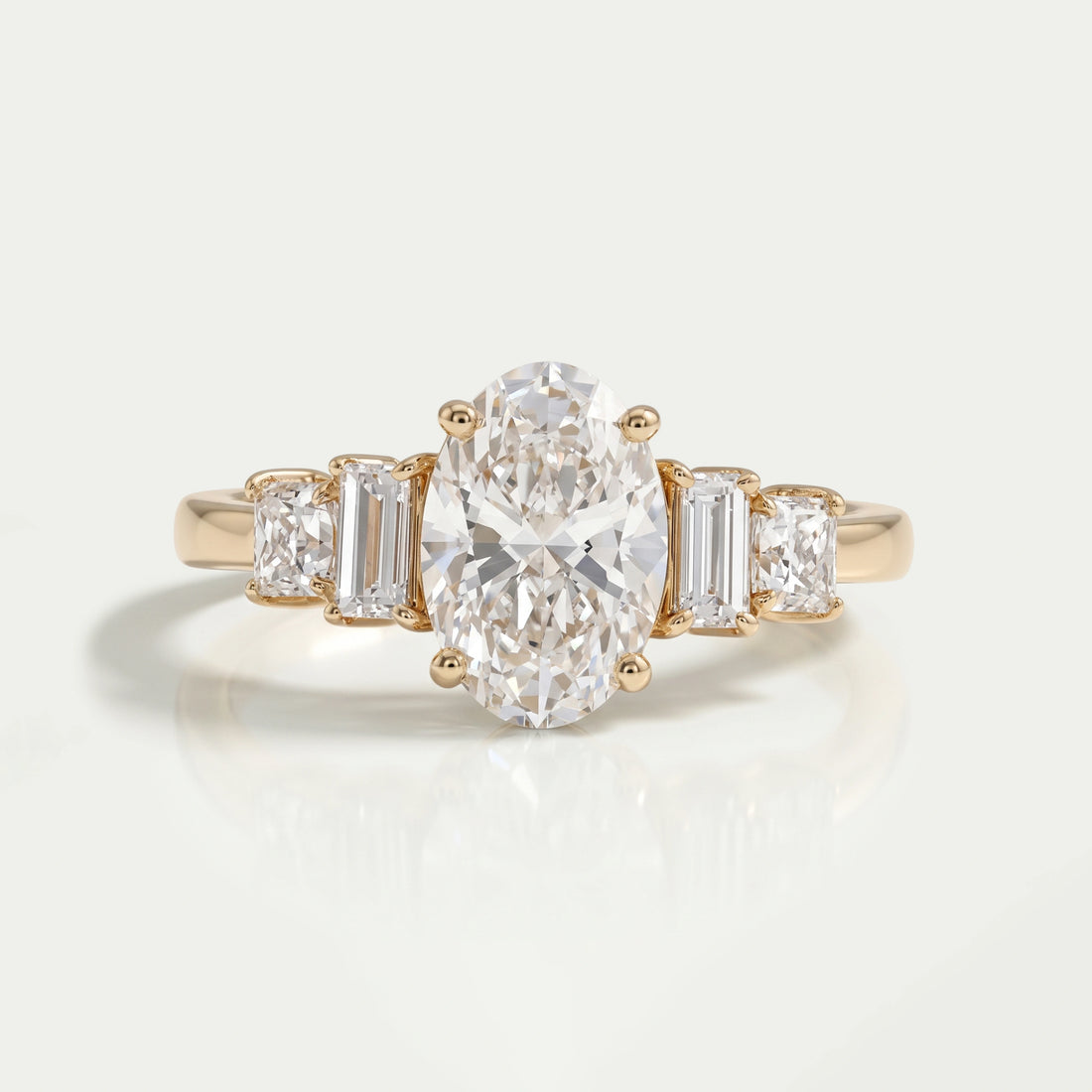 Oval And Baguette Diamond Five Stone Engagement Ring Rings