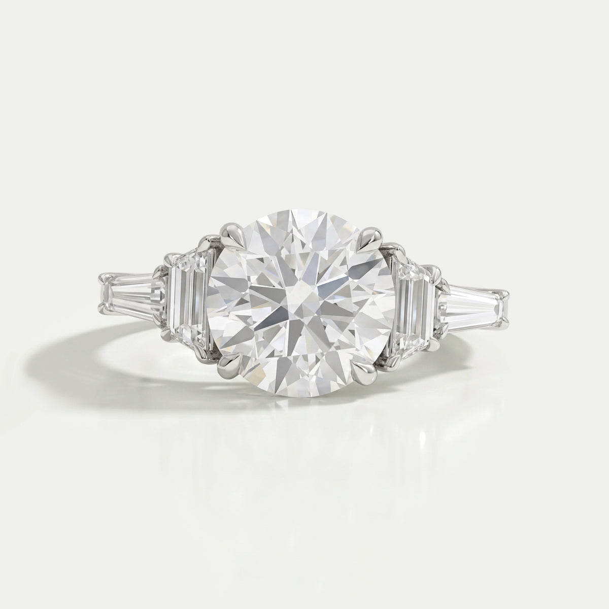 Round And Trapezoid Lab Diamond Five Stone Engagement Ring Rings
