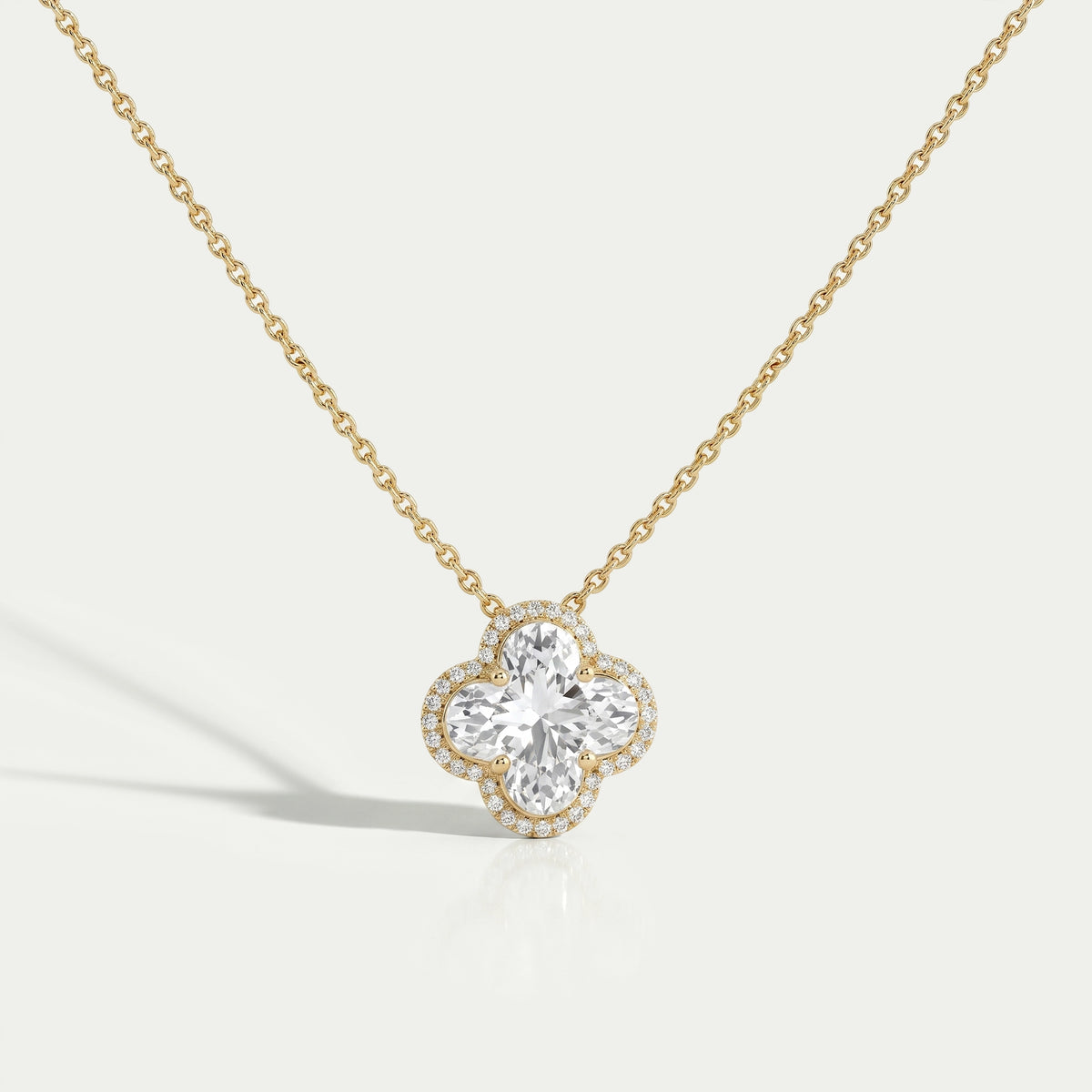 Floral Lab Grown Diamond Halo Pendant Necklaces