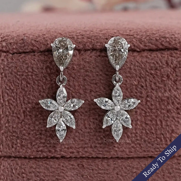 Olive Pear Lab Diamond Floral Drop Earrings Earrings