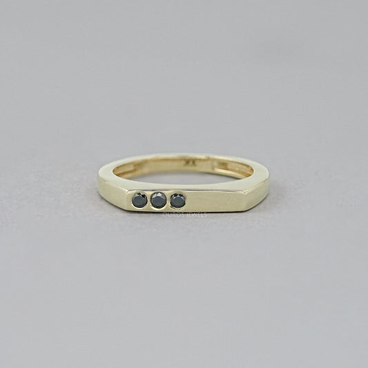 Black Round Diamond Flush Set Signet Ring Ring