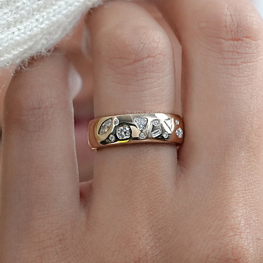 Wide Yellow Gold Flush Set Diamond Wedding Band Rings