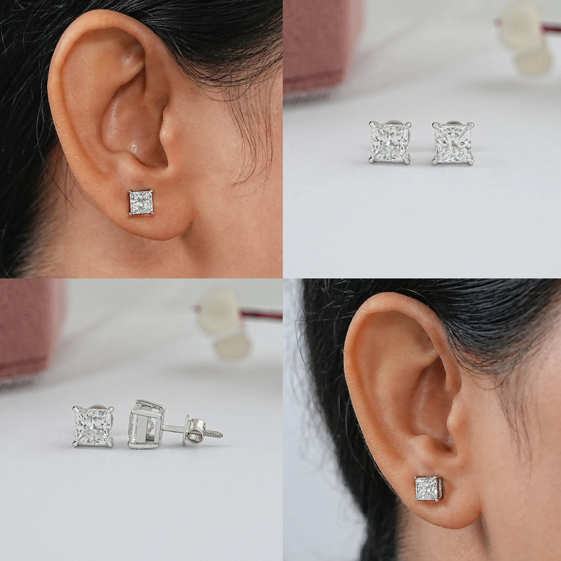 Princess Cut Lab Grown Diamond Stud Earring
