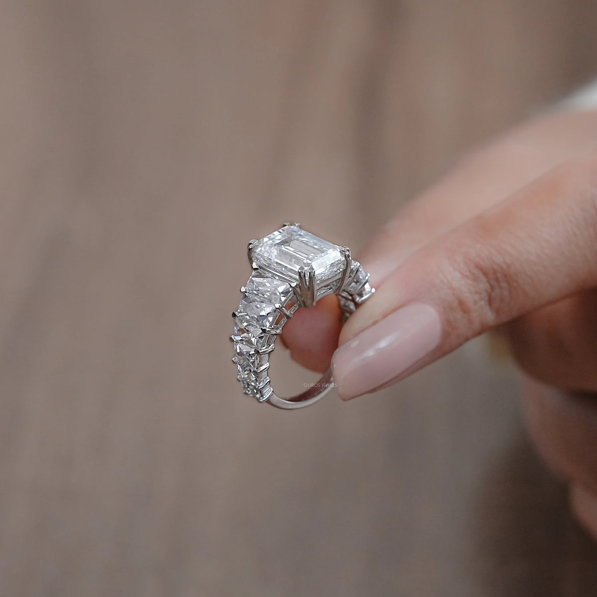 Emerald Diamond French Cut Trapezoid Accent Engagement Ring Rings