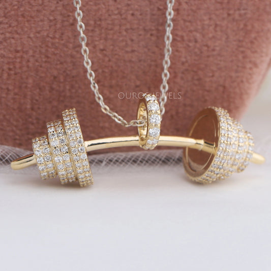 Round Cut Lab Grown Diamond Dumbbell Pendant