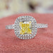 Yellow Cushion Cut Double Halo Solitaire Engagement Ring