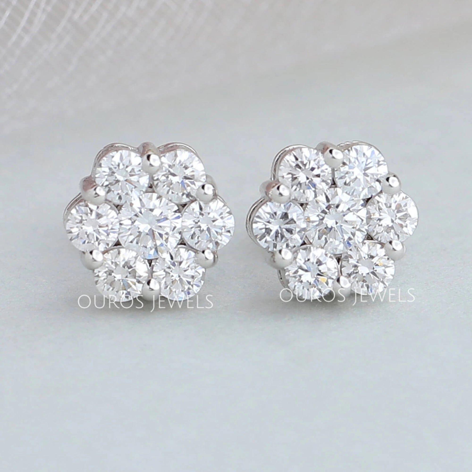 Floral Style Round Cut Halo Stud Earrings Earring