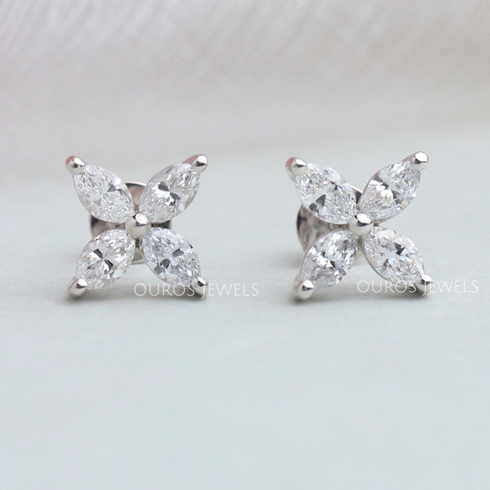 Marquise Cut Flower Diamond Stud Earrings Earring
