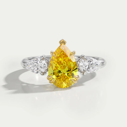 Gelber Birnenschliff Labor Drei Stein Diamant Ring