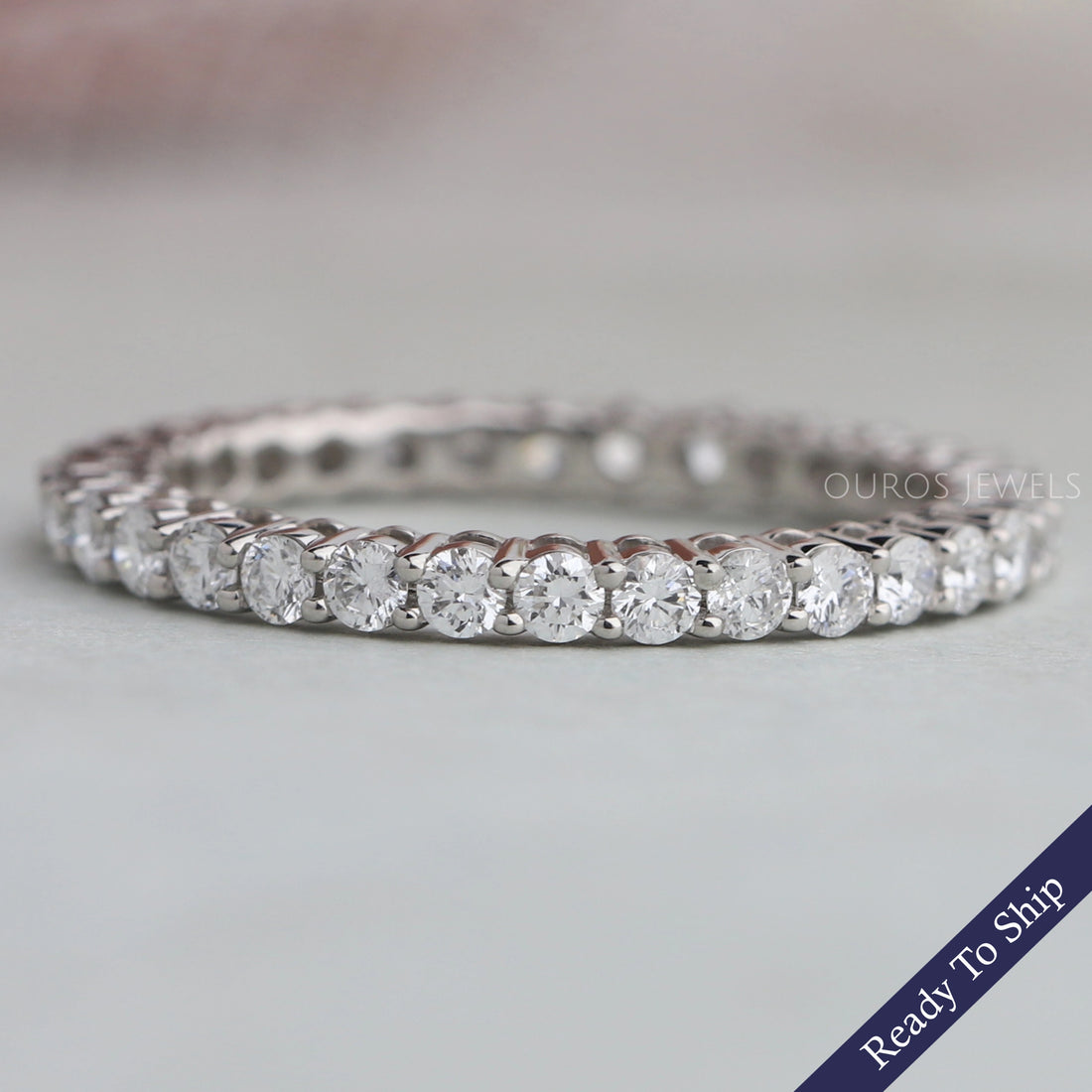 Round Cut Prong Set Full Eternity Wedding Band
