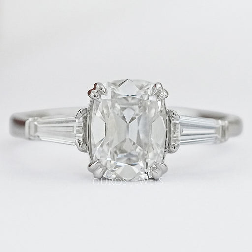 Three Stone Old Mine Cushion Cut Diamond Engagement Ring Ring