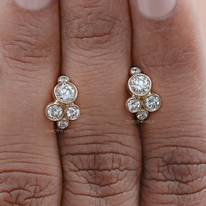 Round Lab Diamond Bezel Set Huggie Earrings Earring