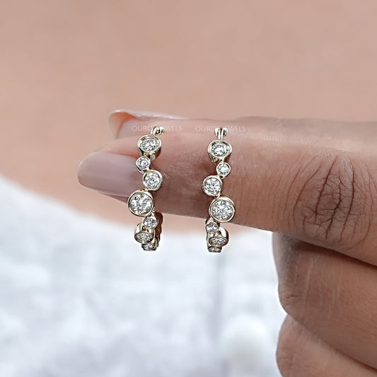 Round Lab Diamond Bezel Set Hoop Earrings Earring