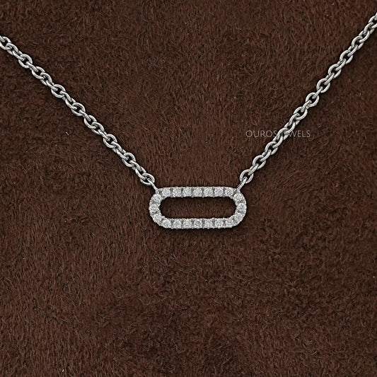 Open Rectangle Round Lab Diamond Link Pendant Necklaces
