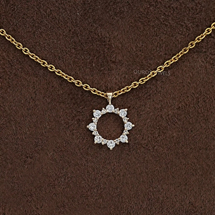 Open Circle Round Diamond Pendant Necklaces